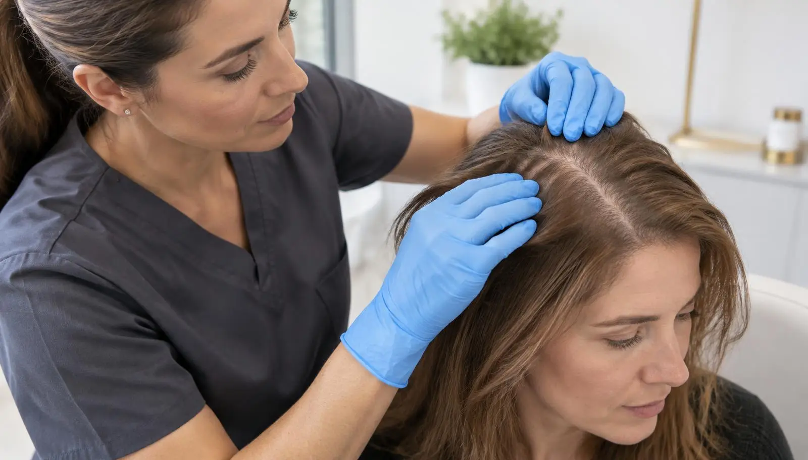 Illustrative hair and scalp consultation for DE|RIVE hair restoration in Mooresville near Lake Norman, Cornelius, Davidson and Huntersville
